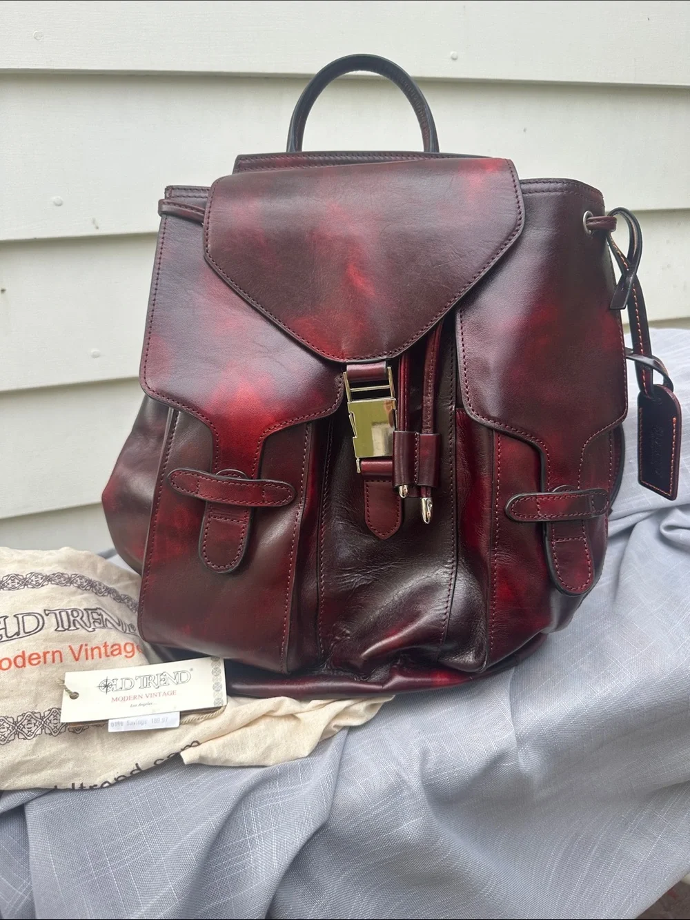 Old Trend Modern Vintage Distressed Burgundy Leather Backpack